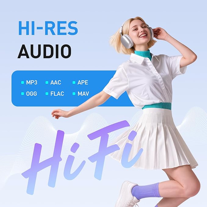 AGPTEK 96GB MP3 Player with Bluetooth and WiFi, T08X 4'' Android 14 MP4 Music Player with Spotify, Audible, APP Store, Up to 1TB, Blue