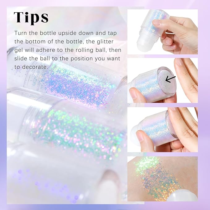 Roll-on Holographic Body Glitter Gel for Face Hair, Chameleon Color Changing Glitter Gel Under Light, Chunky Mermaid Sequins Festival Party Rave Accessories Shimmer Makeup (9# Golden Ocean)