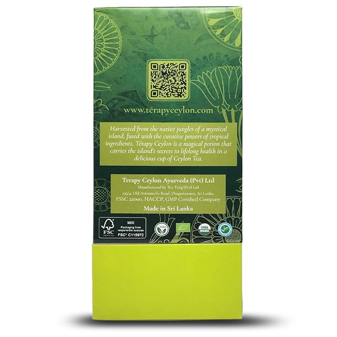 Tรฉrapy Ceylon CHAMOMILE TEA | USDA Organic Herbal Tea Bags | 100% Natural Ayurvedic Ingredients including Organic Chamomile, Ashwagandha, Cinnamon & Licorice| 20 Individually Wrapped Tea Bags