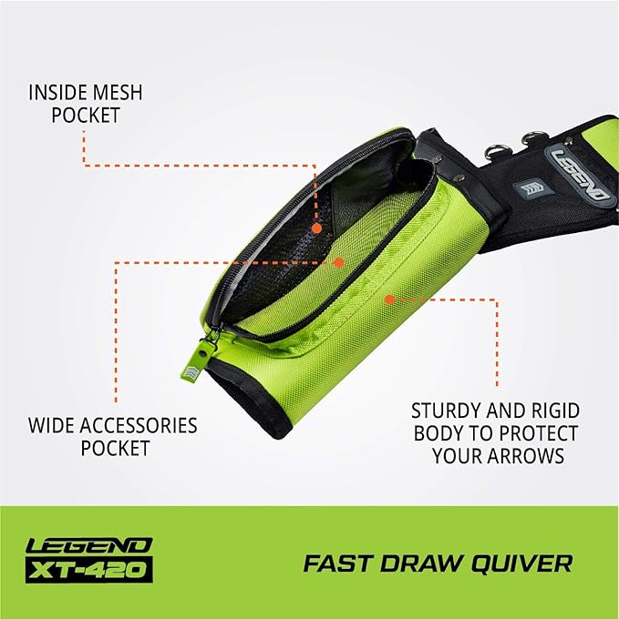 Legend XT420 Field Quiver - Left or Right-Handed Quiver Arrow Holder, Archery Quiver with 3 Arrow Tube, Durable Nylon Hip Quivers with Multiple Pockets for Archery Accessories, Score Card & Tools