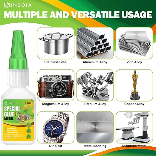 Metal Glue, 20g Heavy Duty Adhesive for Metals and Other Materials Bonding, Waterproof & Fast-Drying, Super Instant Glue for Metal Repairs, Jewelry, DIY Projects, Aluminum, Steel, and More