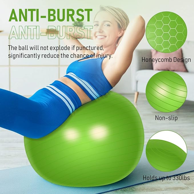 Leyndo 2 Pcs Yoga Ball Exercise Ball Large 26 Inch Exercise Anti Burst Birthing Fitness Ball with Pump, 26 Inches/ 65 cm for Improved Posture, Balance, Yoga, Pilates, Training