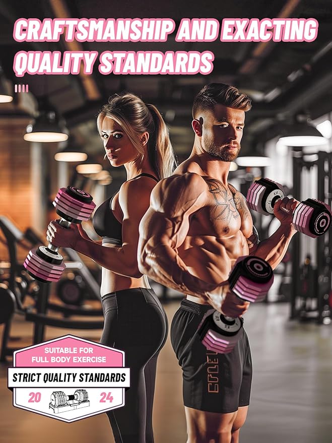 Adjustable Dumbbells Set 12.5LB/22.5LB Pair, 1-Sec Fast Adjustable 5 Weights by Turning Handle, Premium Comfort Non-slip Metal Dumbbells with Tray, Compact Size for Full Body Home Workout