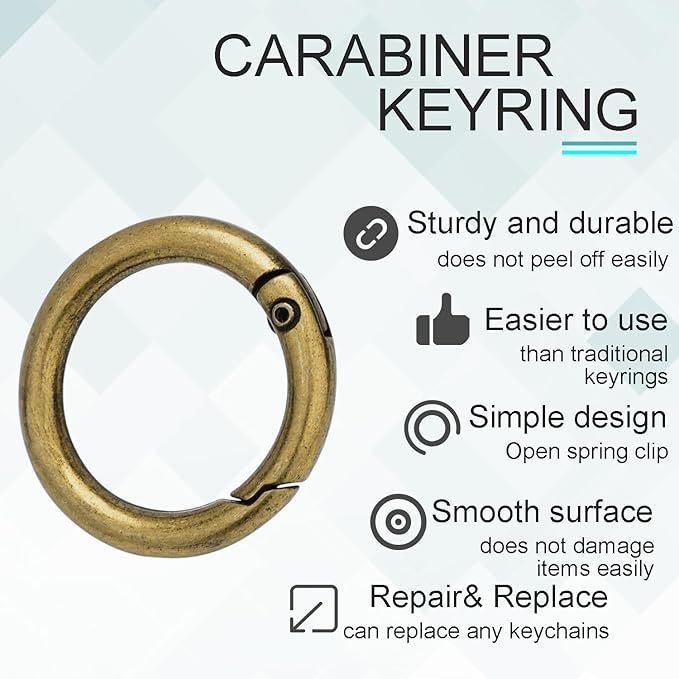10 Pack 3/4 Inch Trigger Spring O Rings, Metal Round Carabiner Clip Snap Hook, Spring Keyring Buckles for Replacement Purse Strap, Paracord Lanyard Clips, Keychain Rings Hardware DIY Crafts Making