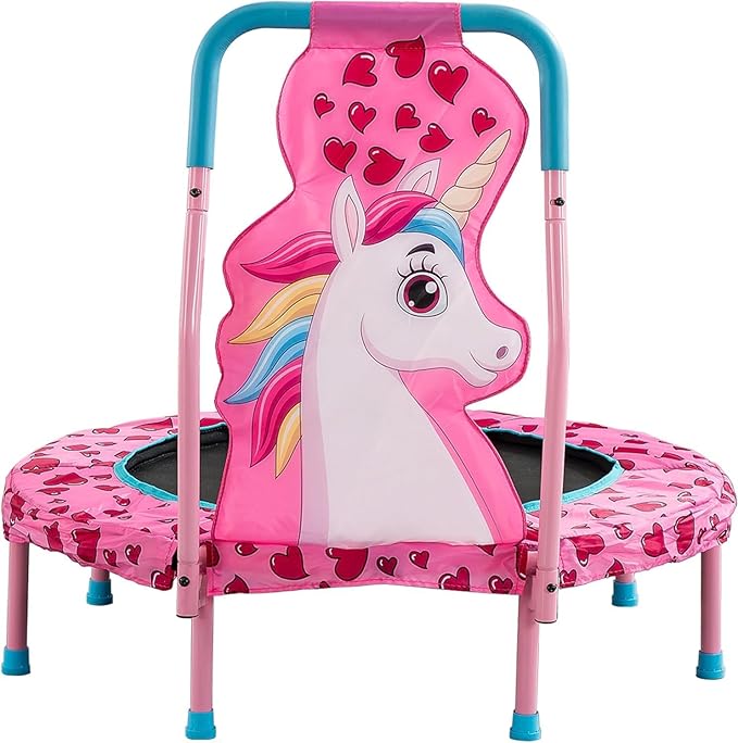SSLine 36 inch Kids Small Baby Toddler Trampoline with No-Gap Spring Design, Mini Trampoline with Handle Bar and Safety Padded Cover, Indoor Outdoor Fun for Kids