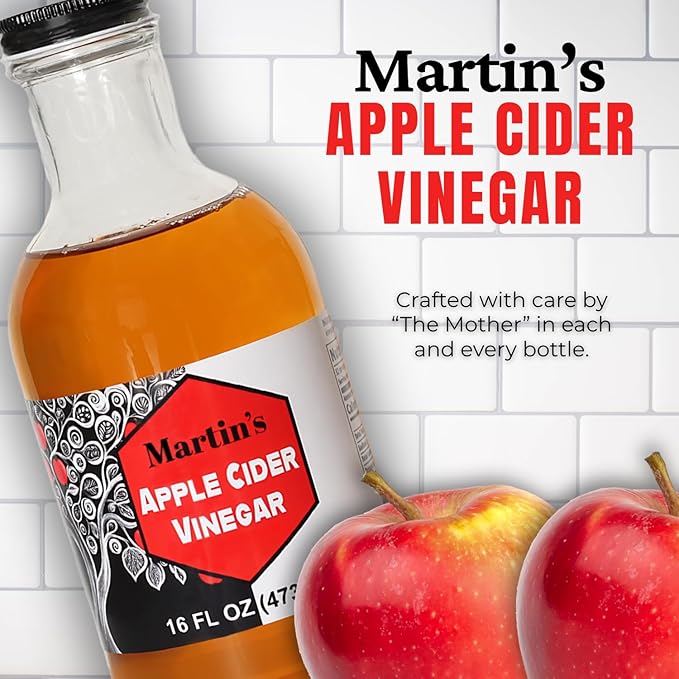 Slide Ridge Martin's Honey Apple Cider Vinegar | Crispy & Sweet | Wellness, Kitchen, & Household Staple | 16 oz (Pack of 4)