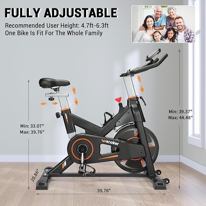 Exercise Bike, WENOKER Stationary Bike for Home, Indoor Bike with Silent Belt Drive, Heavy Flywheel, Multi-grips Handlebar and Upgraded Digital Display