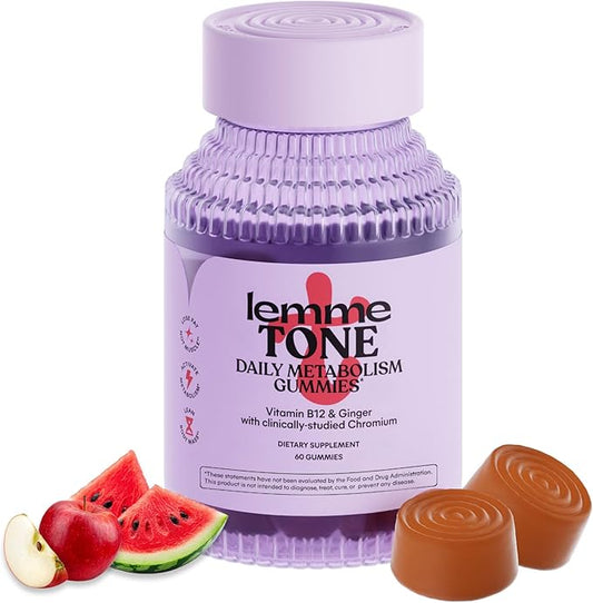 Lemme Tone Metabolism Gummies, Apple Cider Vinegar, Clinically Studied Chromium, B12, Ginger, Promote Lean Body Mass, Watermelon Apple Flavor (30 Day Supply)