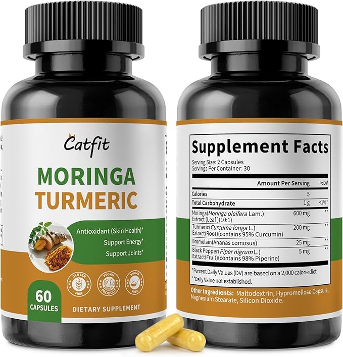 2 Pack Moringa Capsules 10-in-1 Superfood Supplement ā Turmeric Curcumin, Bromelain & Black Pepper ā Antioxidant, Energy & Skin Support ā Vegan, Non-GMO