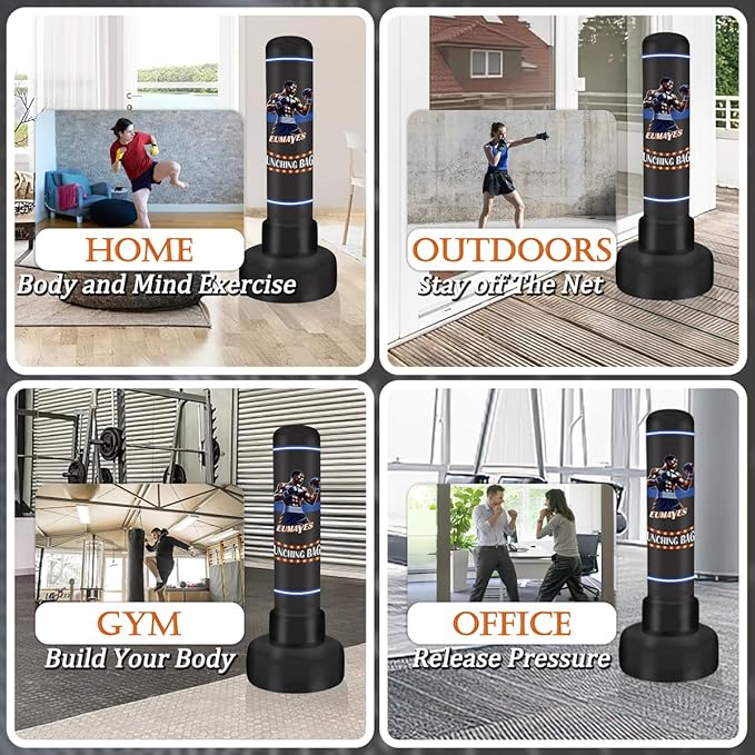 Freestanding Punching Bag for Adults Teens, 71" Heavy Punching Bag with Stand and Boxing Reflex Balls & Electric Air Pump, Inflatable Kickboxing Bag for Training MMA Thai Fitness Karate