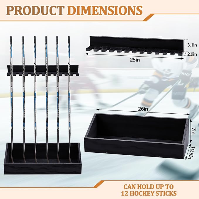 Leinuosen Hockey Stick Holder Wall Mounted and Vertical 2 in 1 Wooden Ice Hockey Rack Organizer Storage and Display Large Capacity Organizer Holds up to Sticks for Player Gifts