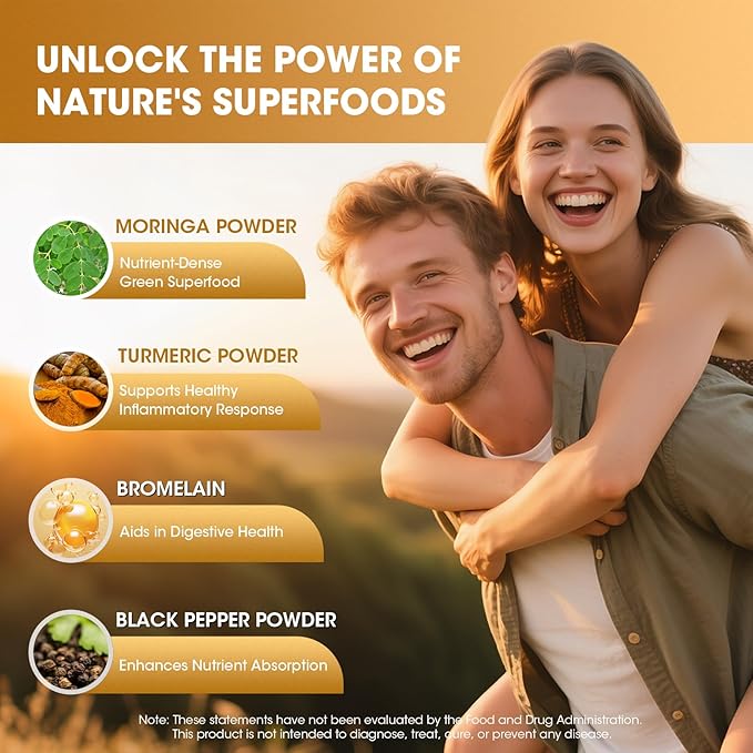 2 Pack Moringa Capsules 10-in-1 Superfood Supplement ā Turmeric Curcumin, Bromelain & Black Pepper ā Antioxidant, Energy & Skin Support ā Vegan, Non-GMO