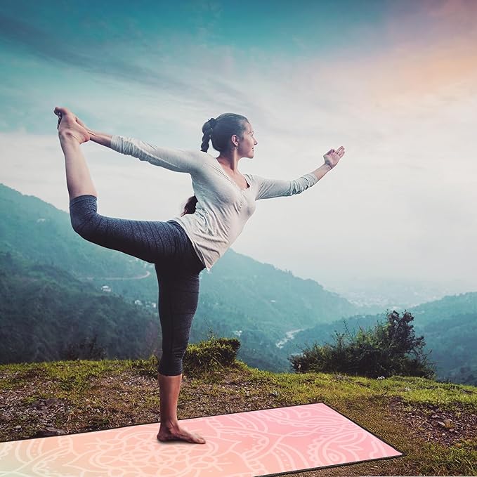 QiyI Yoga Mat Towel with Corner Pockets, Non Slip Sweat Absorbent Hot Yoga Towels, Soft Yoga Blankets with Travel Bag, Skidless Mat Cover for Workout, Gym, Fitness - 70"x26", Dreamy Pink Mandala