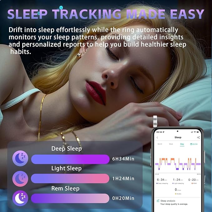 Smart Health Ring for Women Men, Fitness Tracker Ring with Heart Rate, SpO2, Blood Pressure, Sleep Monitoring, Step Counting, 5ATM Waterproof for iOS & Android, No Subscription Fee (Silver 9)