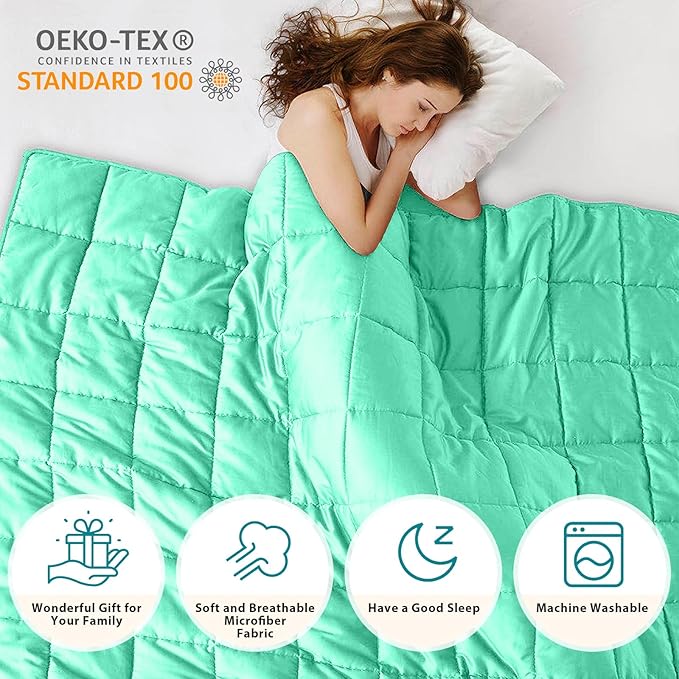 L'AGRATY Weighted Blanket - 60"x80" 15lbs Cooling Breathable Heavy Blanket Microfiber Material with Glass Beads Big Blanket for Adult All-Season Summer Fall Winter Soft Thick Comfort Blanket