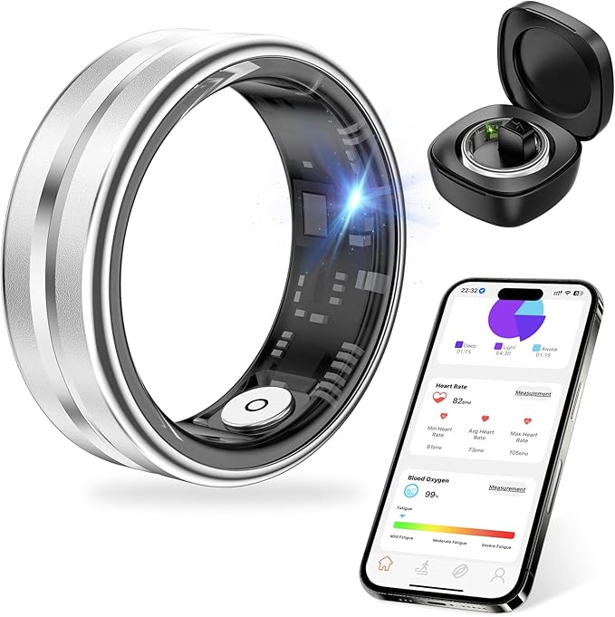 Thin Smart Ring for Fitness & Health Tracking -Heart Rate/Blood Oxygen Monitor, 5ATM Waterproof, Sleep Analysis, Pedometer -No APP Subscription Compatible with Smartphone (Silver, 11)