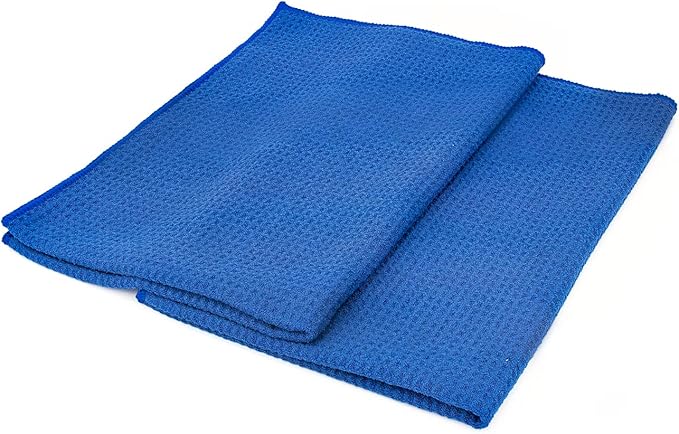 The Rag Company - Standard Waffle Weave Microfiber Towels (2-Pack) Detailing, Window, Glass and Drying, Wax & Polish, Lint-Free, Streak-Free, 370gsm, 16in x 24in, Royal Blue
