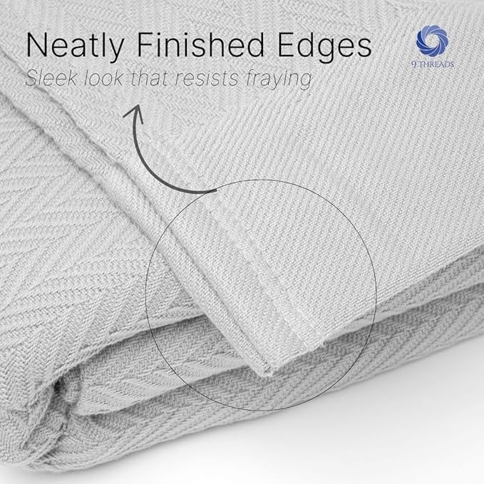 100% Cotton Herringbone Weave Blankets, 90"X90" Queen, Throw Blanket for Bed,All Season Cotton Blanket, Cozy Blanket,Throws Bed Blanket,Throw Blanket for Couch,Modern Home Decor -Light Grey