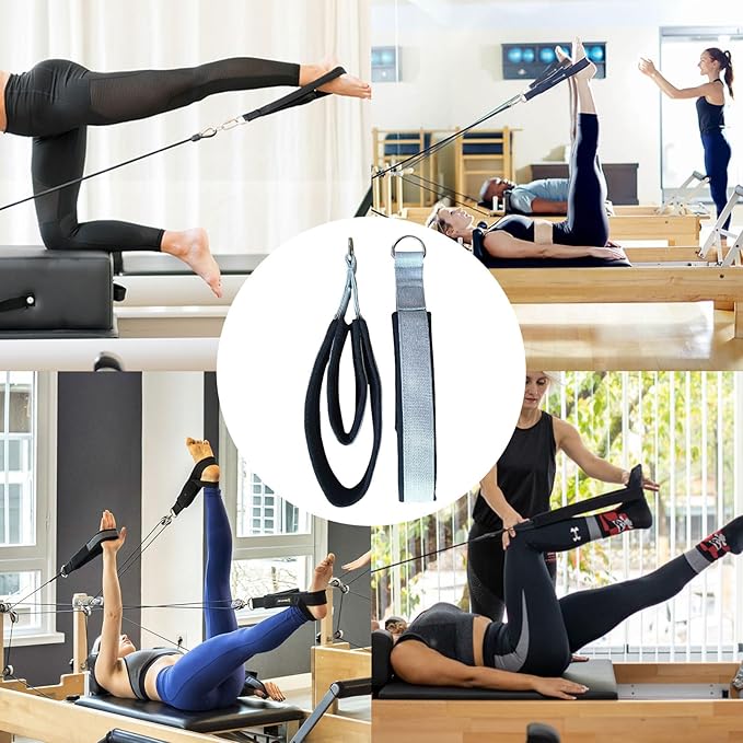 Pilates Double Loop Straps for Reformer, D Ring Straps Handle, Yoga Exercise Straps, 2 PCS