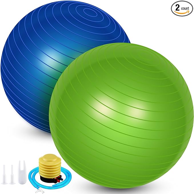 Leyndo 2 Pcs Yoga Ball Exercise Ball Large 26 Inch Exercise Anti Burst Birthing Fitness Ball with Pump, 26 Inches/ 65 cm for Improved Posture, Balance, Yoga, Pilates, Training