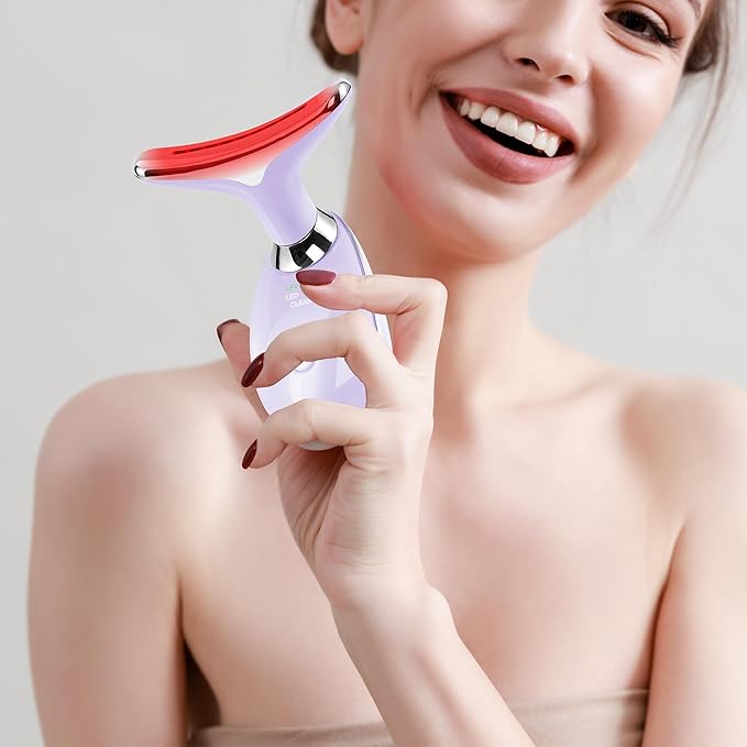 Facial Massager Red-Light-Therapy-for-Face and Neck, Face π² culpting Wand with 7 Color (Light Purple)