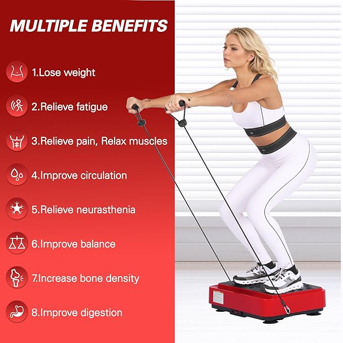 soges Vibration Plate Exercise Machine with Resistance Bands, Vibrating Plate for Lymphatic Drainage, Whole Body Vibrate Equipment, Home Fitness Workout Weight Loss Sports