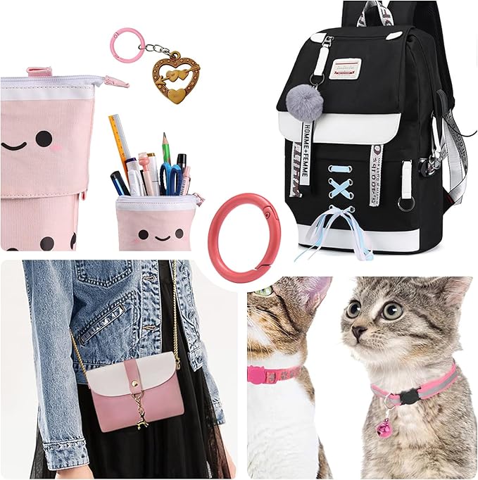 12 Pack 1 Inch Metal Round Carabiner Keyring, Trigger Spring O Rings for Keychain, Purse Chain Clips, Paracord Lanyard, Key Rings DIY Accessories (Assorted)