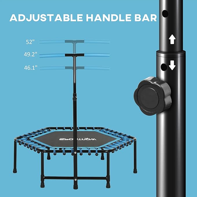 Soozier 45" Rebounder Trampoline for Adults, Mini Trampoline Indoor with Colorful LED Lights and Adjustable Handle, Quiet and Safe Bungee Rebounder
