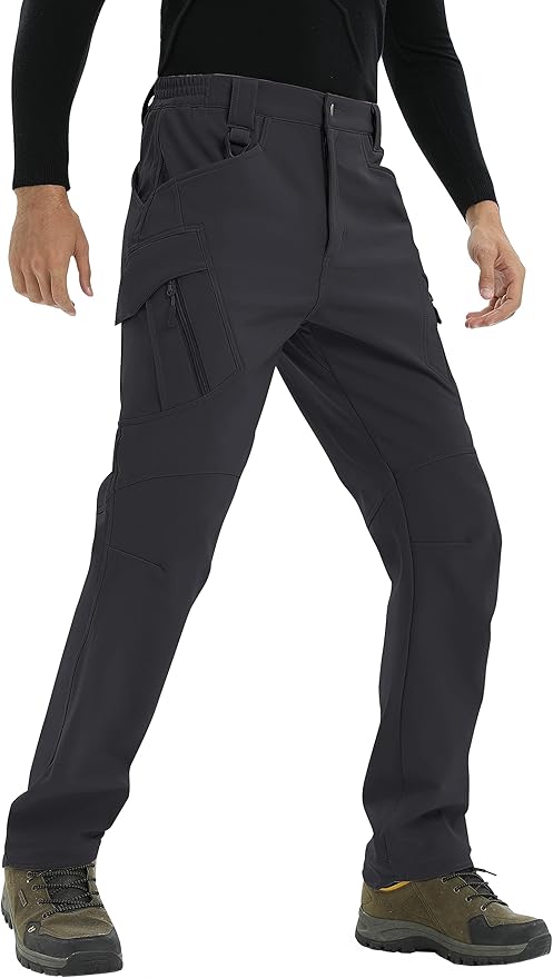 TACVASEN Men's Winter Pants 9 Pockets Fleece Snow Hiking Pants Water-Resistant Warm Softshell Thick Tactical Pants
