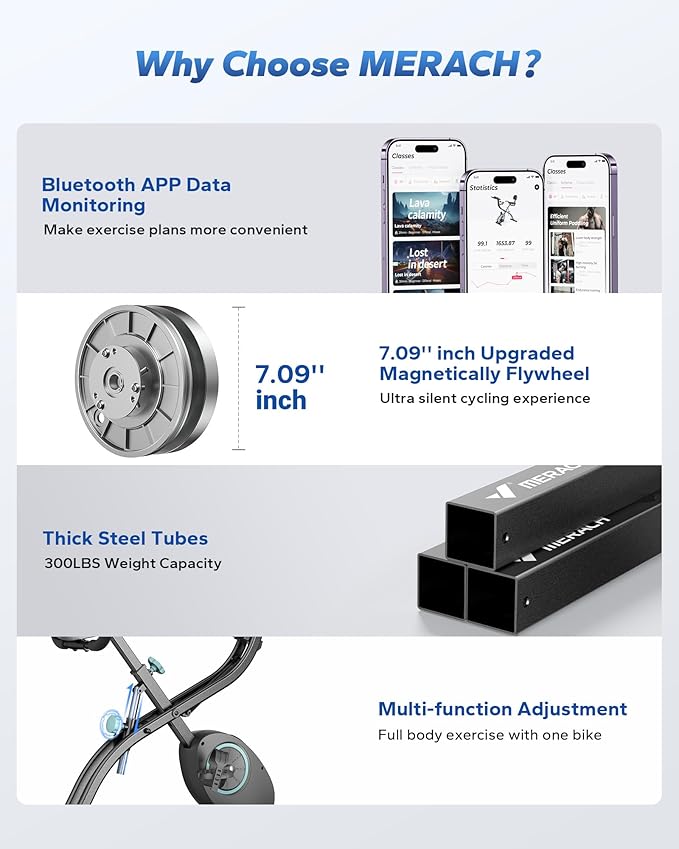 MERACH Folding Exercise Bike, Foldable Stationary Bikes for Home, 4 in 1 Upright Indoor Cycling Bike with 16-Level Magnetic Resistance, 300LBS Capacity X Bike with Exclusive APP