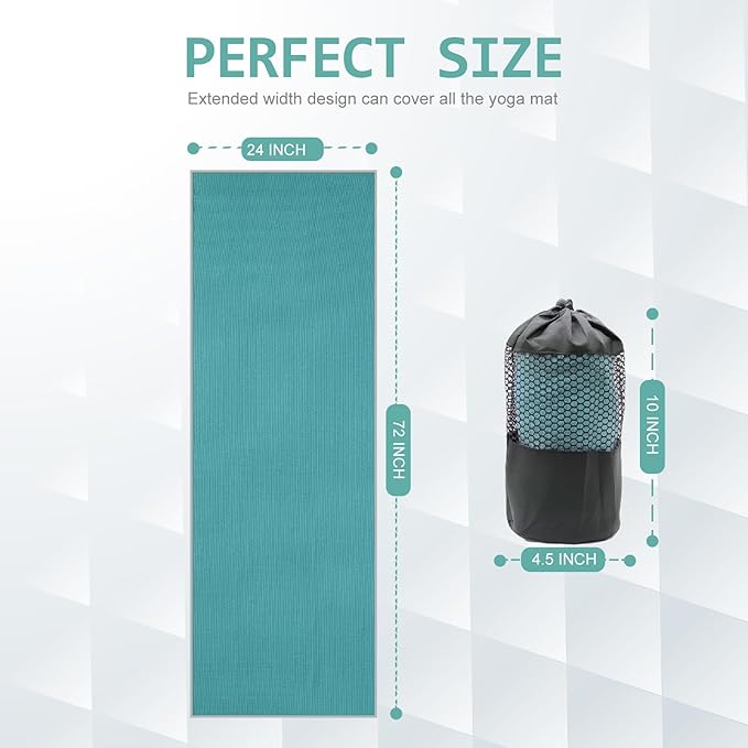 Eunzel Yoga Towel,Hot Yoga Mat Towel with Grip Dots Sweat Absorbent Non-Slip for Hot Yoga, Pilates and Workout 24" x72", Dark Cyan