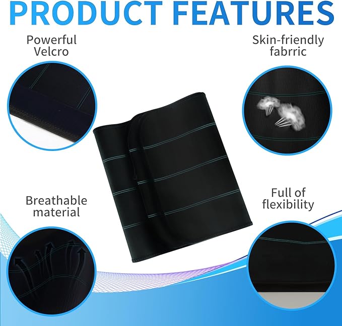 S Abdominal Binder Post Surgery for Men and Women, 12" High Postpartum Tummy Tuck Belt Provides Bariatric Stomach Compression, High Elasticity, Breathable - (30" - 45") 4 PANEL Black