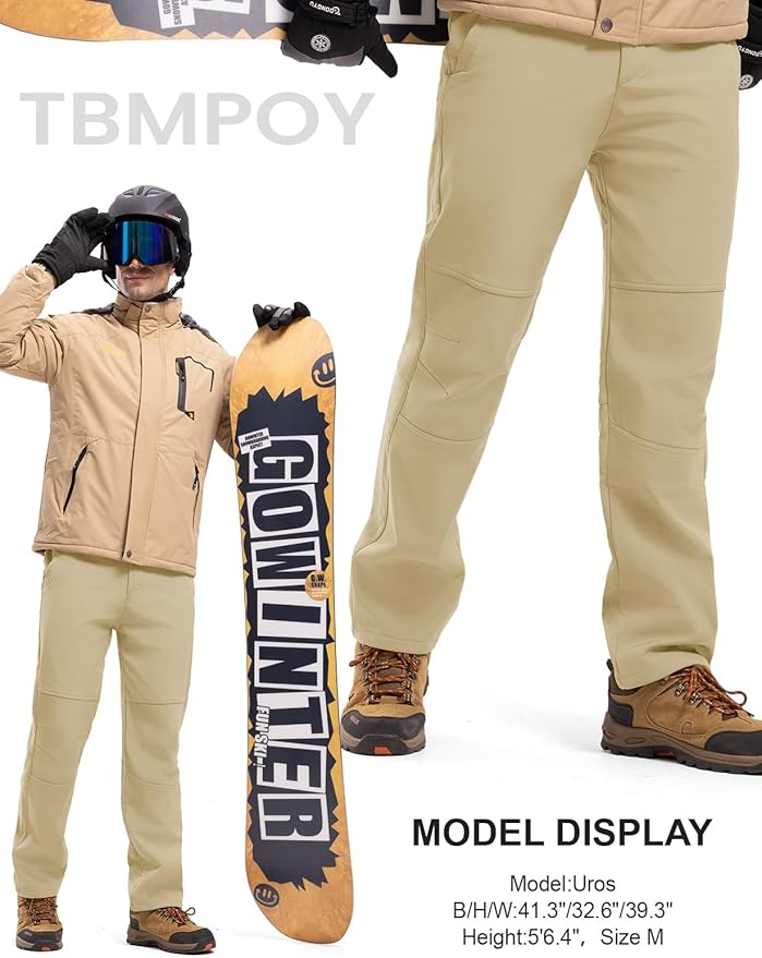 TBMPOY Men's Snow Ski Hiking Pants Waterproof Winter Fleece Lined Pants Camping Skiing Ice Fishing Pants with Belt