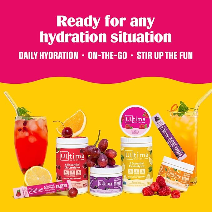 Ultima Replenisher Daily Electrolyte Powder Drink Mix – Sugar Free – Raspberry, 90 Servings – Hydration Powder with 6 Key Electrolytes and Trace Minerals – Keto Friendly, Vegan, Non-GMO