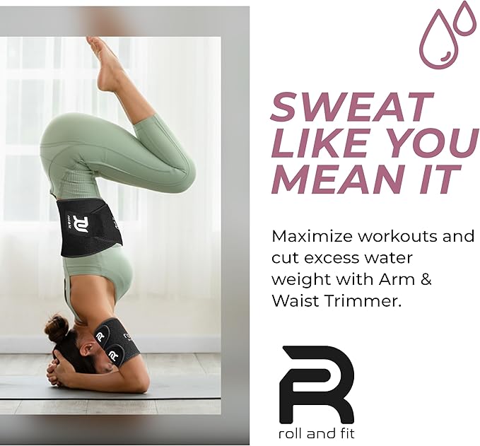Roll & Fit Waist and Arm Trimmer for Women and Men – Back Support, Lightweight Sauna Sweat Belt and Arm Bands for Fat Burn