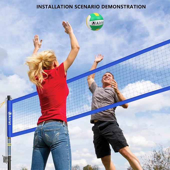 Heavy Duty Volleyball Net Outdoor with Steel Anti-Sag System, Adjustable Aluminum Poles, Professional Volleyball Nets Set for Backyard and Beach, Volleyball and Carrying Bag