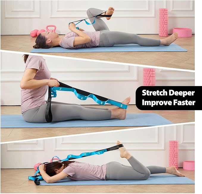 Stretching Strap with 10 Loops-Yoga Strap for Physical Therapy,Home Workout,Pilate & Flexibility Training,Non Elastic Exercise Stretch Band for Hamstring,Leg Stretcher Belt,Flexibility Fascia