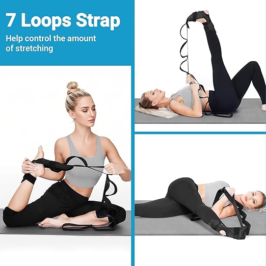 lefeke Foot and Calf Fascia Stretcher for Plantar Fasciitis, Achilles Tendonitis, Yoga Straps for Stretching, Adjustable Stretch Strap for Foot Leg Thigh(Black)