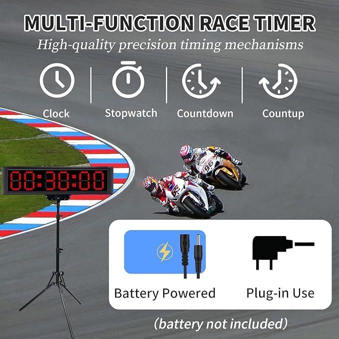 RGB 7 Colors LED Race Clock with Tripod for Running Events,Countdown Clock,Count UP,Stopwatch,with Remote Control and APP Control