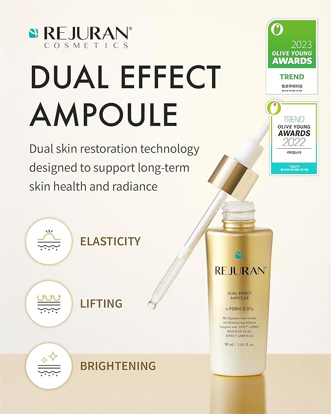 REJURAN® Dual Effect Ampoule, DOT DUAL c-PDRN® - Salmon DNA Face Serum for Deep Rejuvenation, Wrinkle Care, Firming, Skin Elasticity with Visible Anti-Aging Results. Korean Skincare (1.01 fl oz)