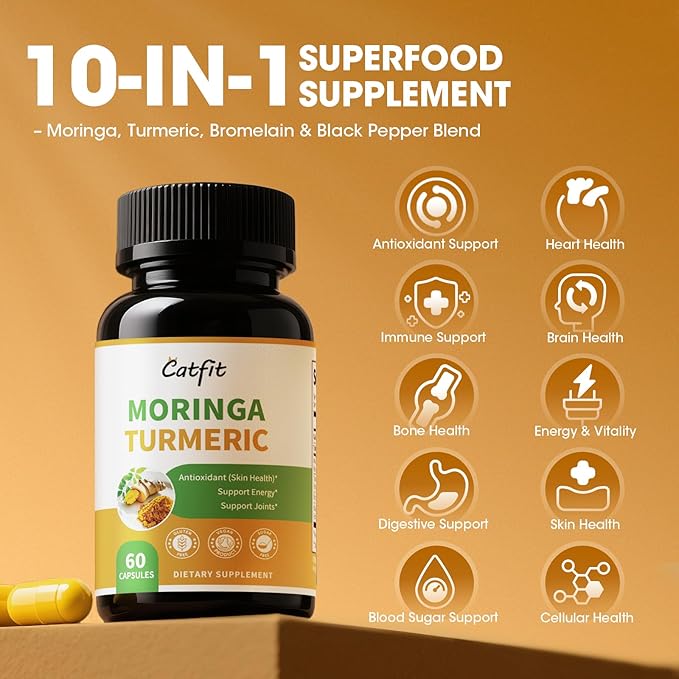 2 Pack Moringa Capsules 10-in-1 Superfood Supplement ā Turmeric Curcumin, Bromelain & Black Pepper ā Antioxidant, Energy & Skin Support ā Vegan, Non-GMO