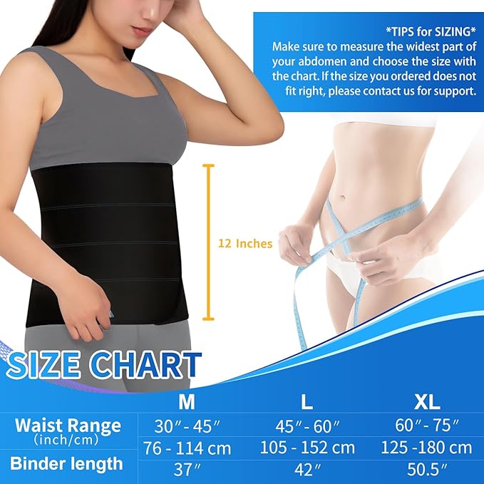 S Abdominal Binder Post Surgery for Men and Women, 12" High Postpartum Tummy Tuck Belt Provides Bariatric Stomach Compression, High Elasticity, Breathable - (60" - 75") 4 PANEL Black
