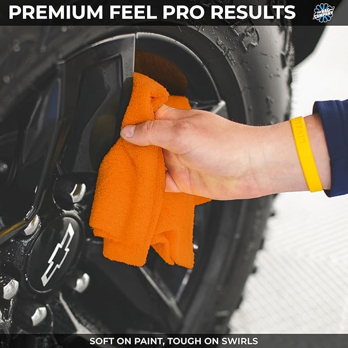 The Rag Company - Edgeless 365 Microfiber Towels (10-Pack) Premium 70/30 Blend, Professional Polishing, Wax Removal, Auto Detailing, 365gsm, 16in x 16in, Orange