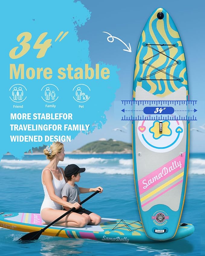 11'Stand Up Paddle Boards Surf Control with Premium SUP Board Accessories Backpack & Removable Fins, 34" Wide Inflatable Paddle Boards of All Skill Levels