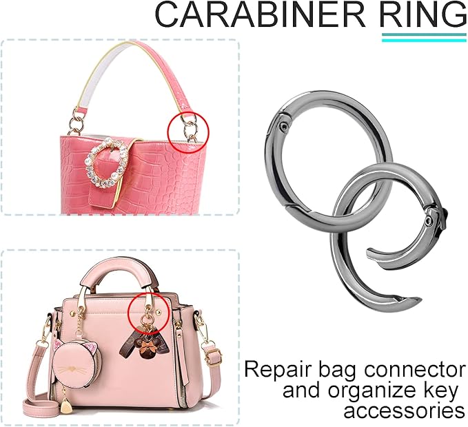 10Pack 1 Inch Metal Spring O Rings Clip Keychain, Round Carabiner Clips Keyrings Snap Hook Buckle, Purse Shoulder Bag Chain Rings Clip Replacement Paracord Keychain Lanyard Leather DIY Crafts (Black)