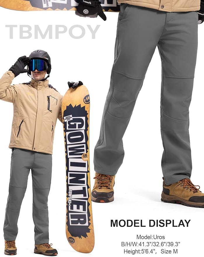 TBMPOY Men's Snow Ski Hiking Pants Waterproof Winter Fleece Lined Pants Camping Skiing Ice Fishing Pants with Belt