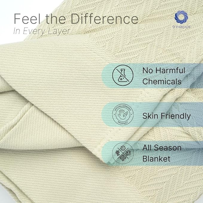 100% Cotton Herringbone Weave Blankets, 66" X 90" Twin, Throw Blanket for Bed, All Season Cotton Blanket, Cozy Blanket,Throws & Bed Blanket, Throw Blanket for Couch, Modern Home Decor -Sage