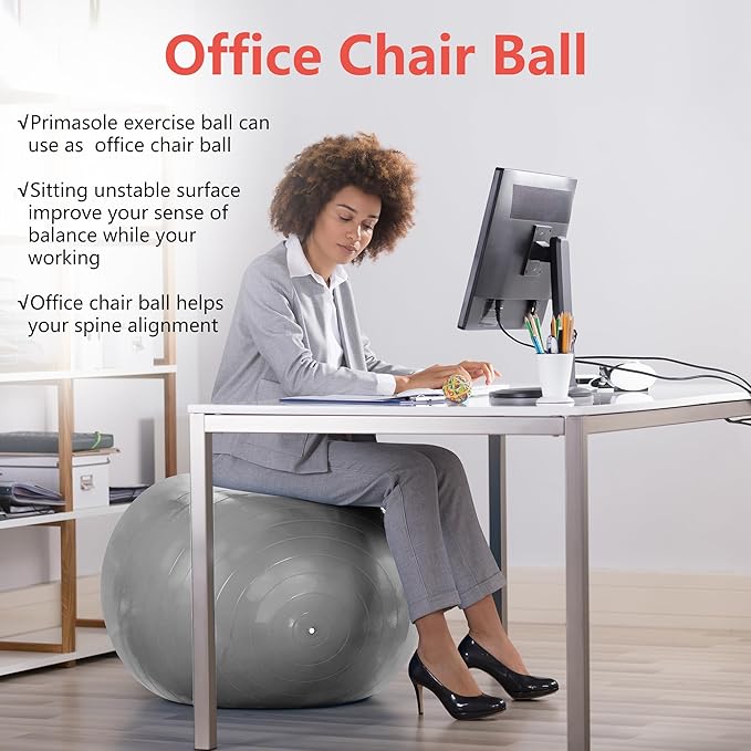 Exercise Ball for Balance Stability Fitness Workout Yoga Pilates at Home Office & Gym Birthing Ball for Pregnancy, Office Ball Chair