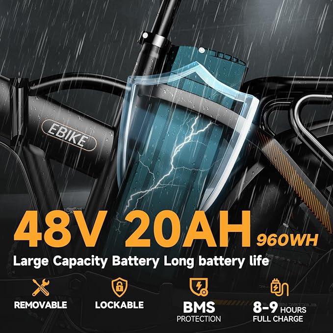 1000W Folding Electric Bike, 48V 20AH Large Removable Battery E Bike, 30+MPH, 80 Miles Max Range, 20" Fat Tire Electric Bike for Adults, Adult Electric Bicycles for Commute Beach Snow