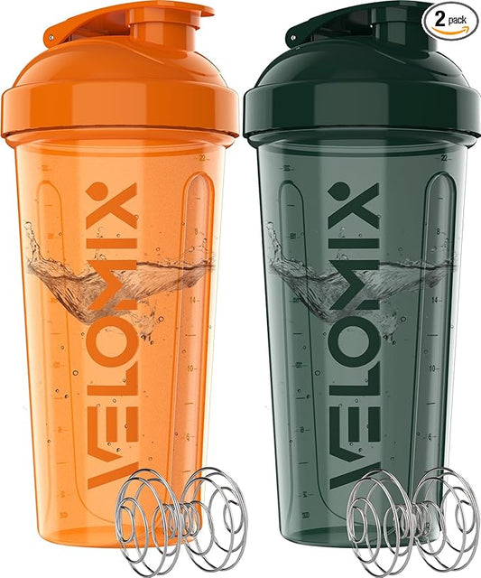 '-2 Pack- 28 oz Protein Shaker Bottles for Protein Mixes - 2x Wire Whisk | Leak Proof Shaker Cups for Protein Shakes | Protein Shaker Bottle Pack | Shakers for Protein Shakes-Green&Orange